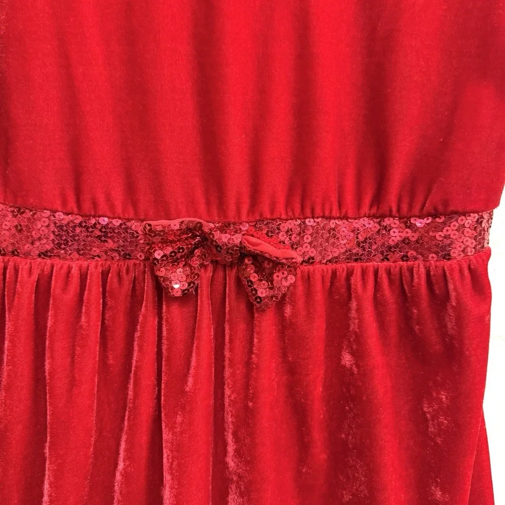 George Girls Sz 14/16 Red Velvet & Sequin Christmas Holiday Dress Formal  w/ Bow